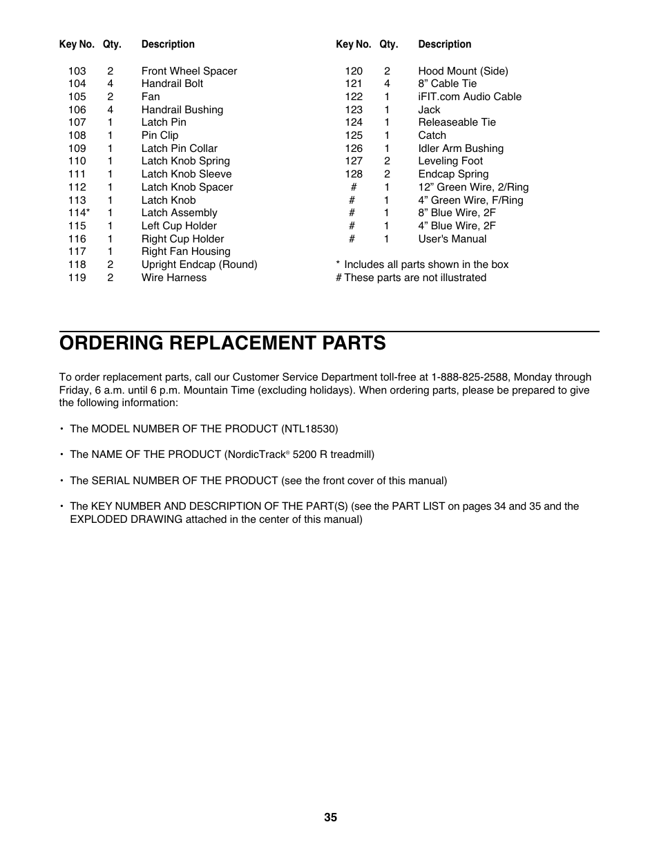 Ordering replacement parts | NordicTrack NTL18530 User Manual | Page 35 / 38