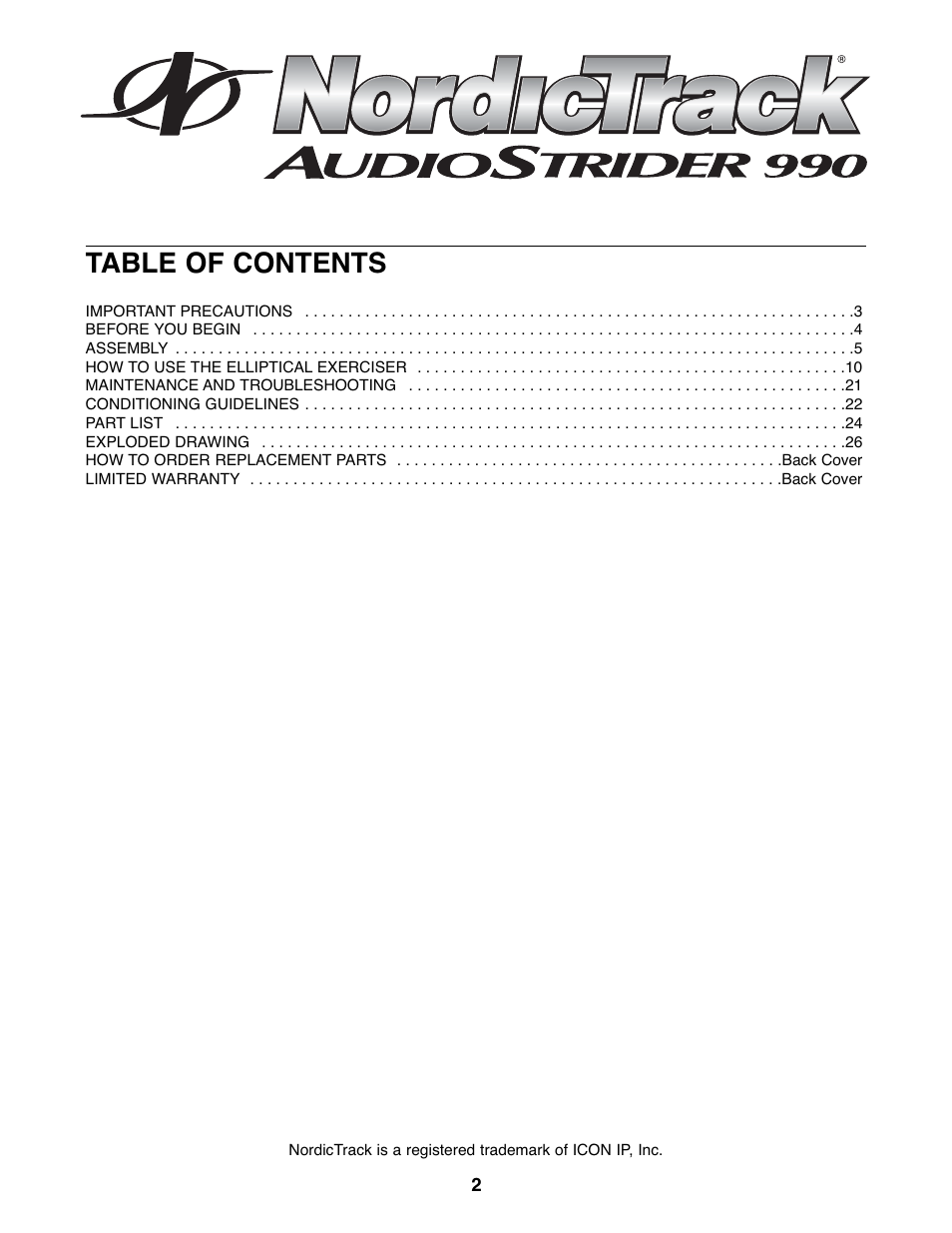 NordicTrack AudioStrider NTEL7906.0 User Manual | Page 2 / 28