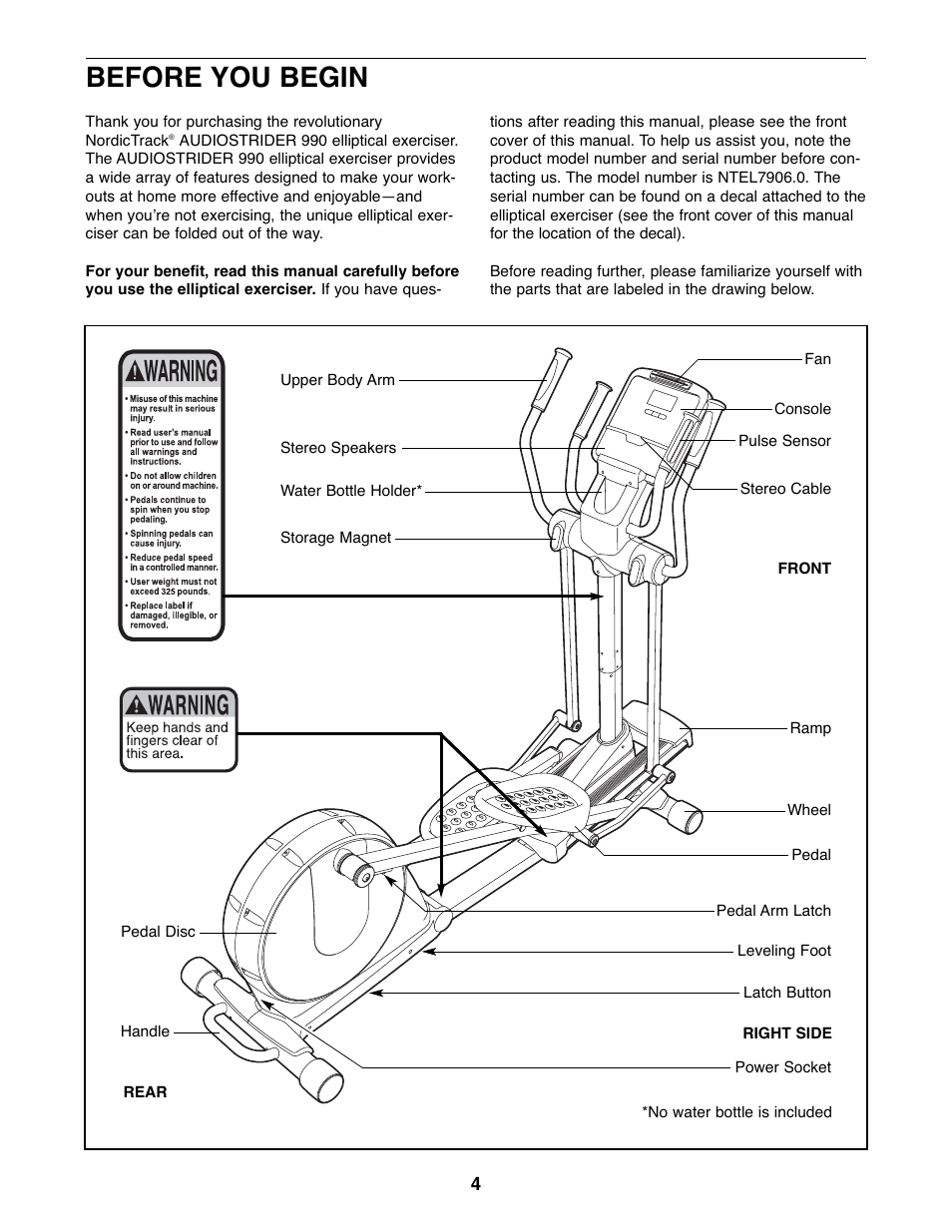 Before you begin | NordicTrack AudioStrider NTEL7906.0 User Manual | Page 4 / 28