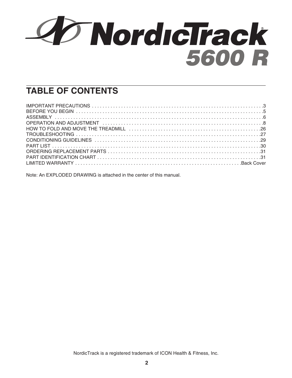 NordicTrack 5600 R NTL18940 User Manual | Page 2 / 34