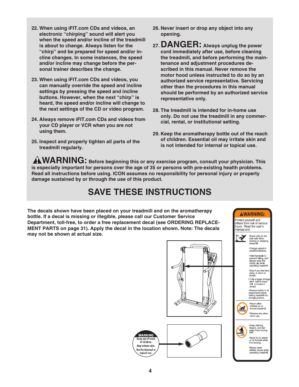 Danger, Warning, Save these instructions | NordicTrack 5600 R NTL18940 User Manual | Page 4 / 34