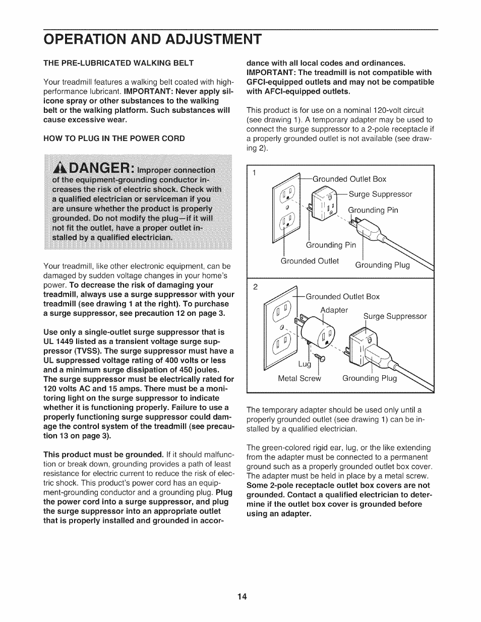Adanger, Operation and adjustment | NordicTrack NTL14010.0 User Manual | Page 14 / 40