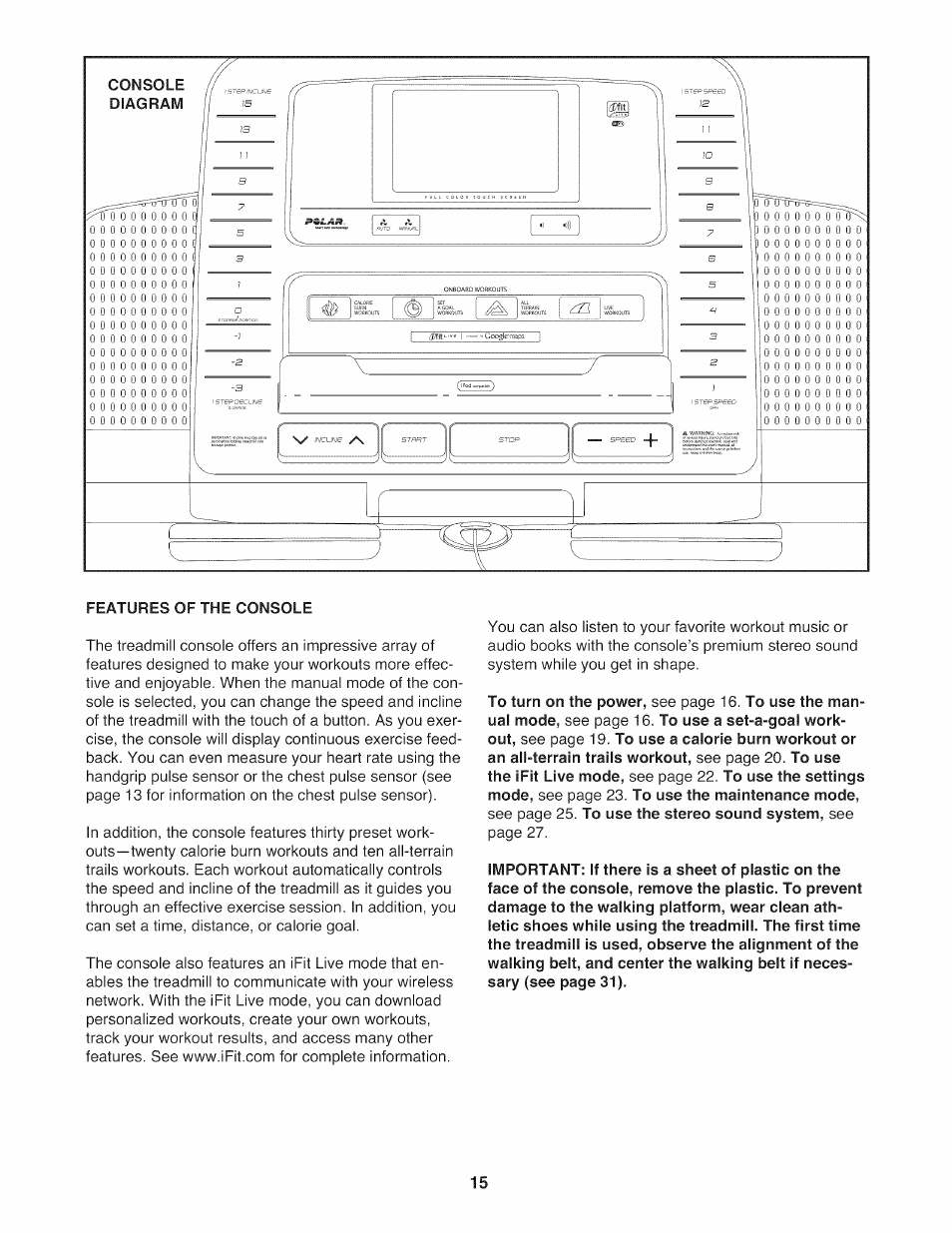 Features of the console | NordicTrack NTL14010.0 User Manual | Page 15 / 40