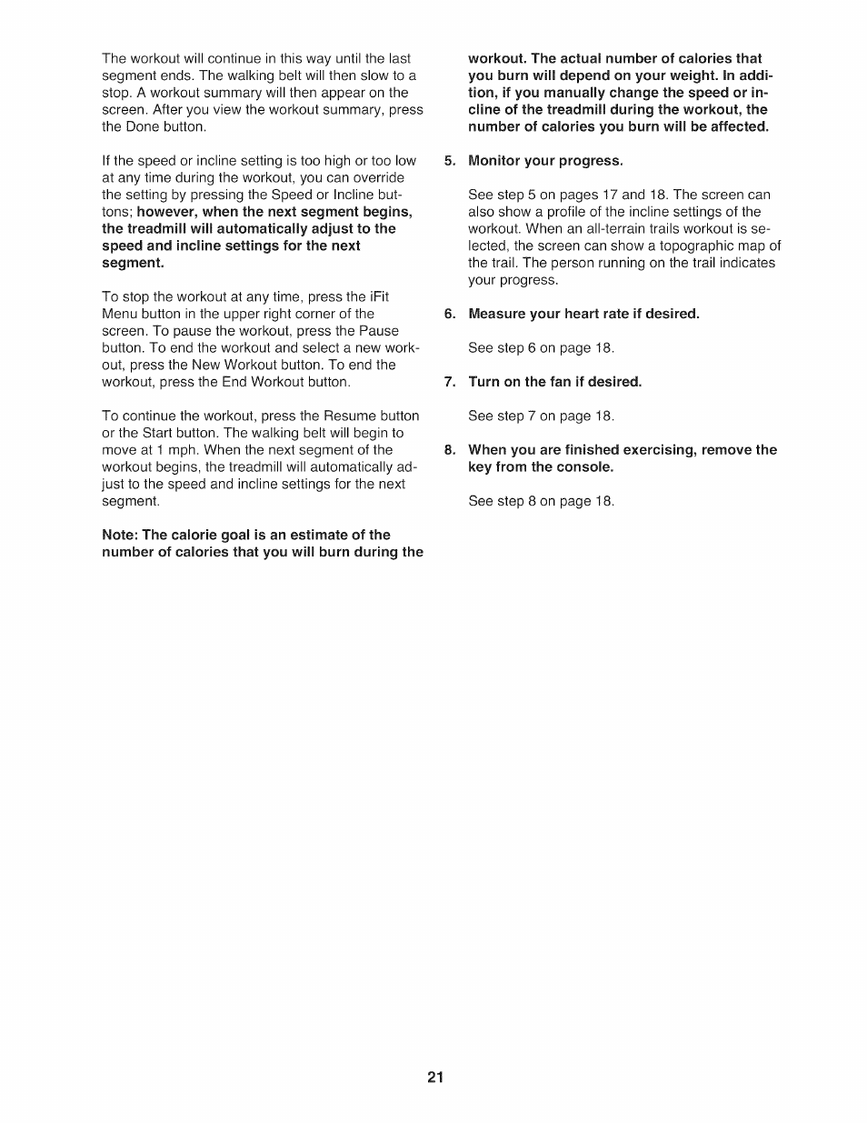 Monitor your progress, Measure your heart rate if desired, Turn on the fan if desired | NordicTrack NTL14010.0 User Manual | Page 21 / 40