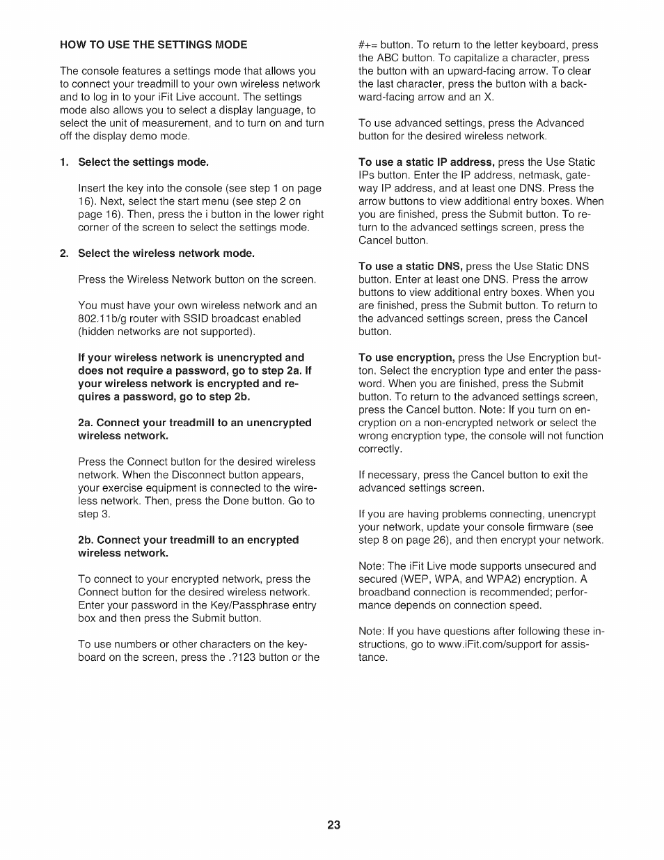 Select the settings mode, Select the wireless network mode | NordicTrack NTL14010.0 User Manual | Page 23 / 40