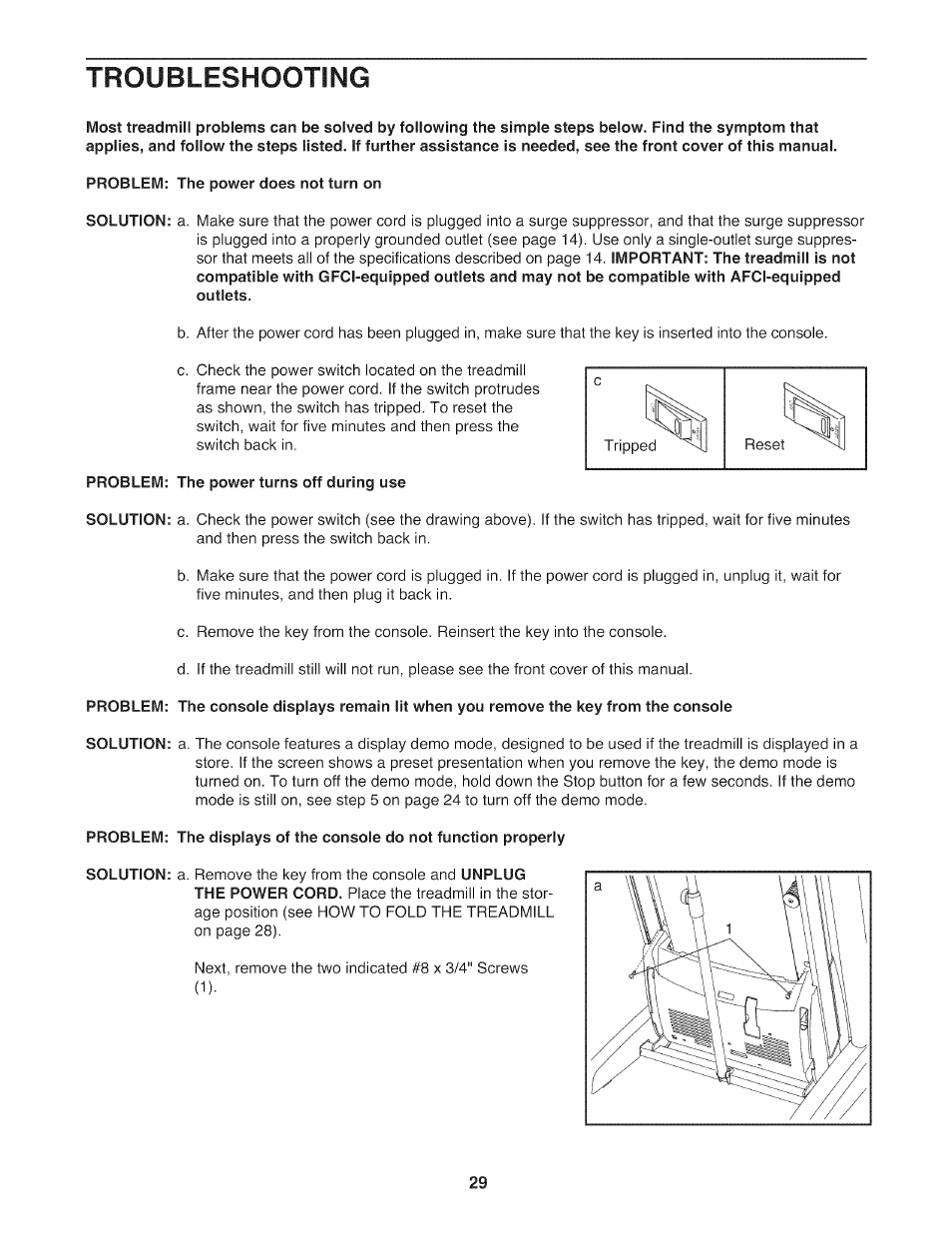 Problem: the power does not turn on, Problem: the power turns off during use, Troubleshooting | NordicTrack NTL14010.0 User Manual | Page 29 / 40