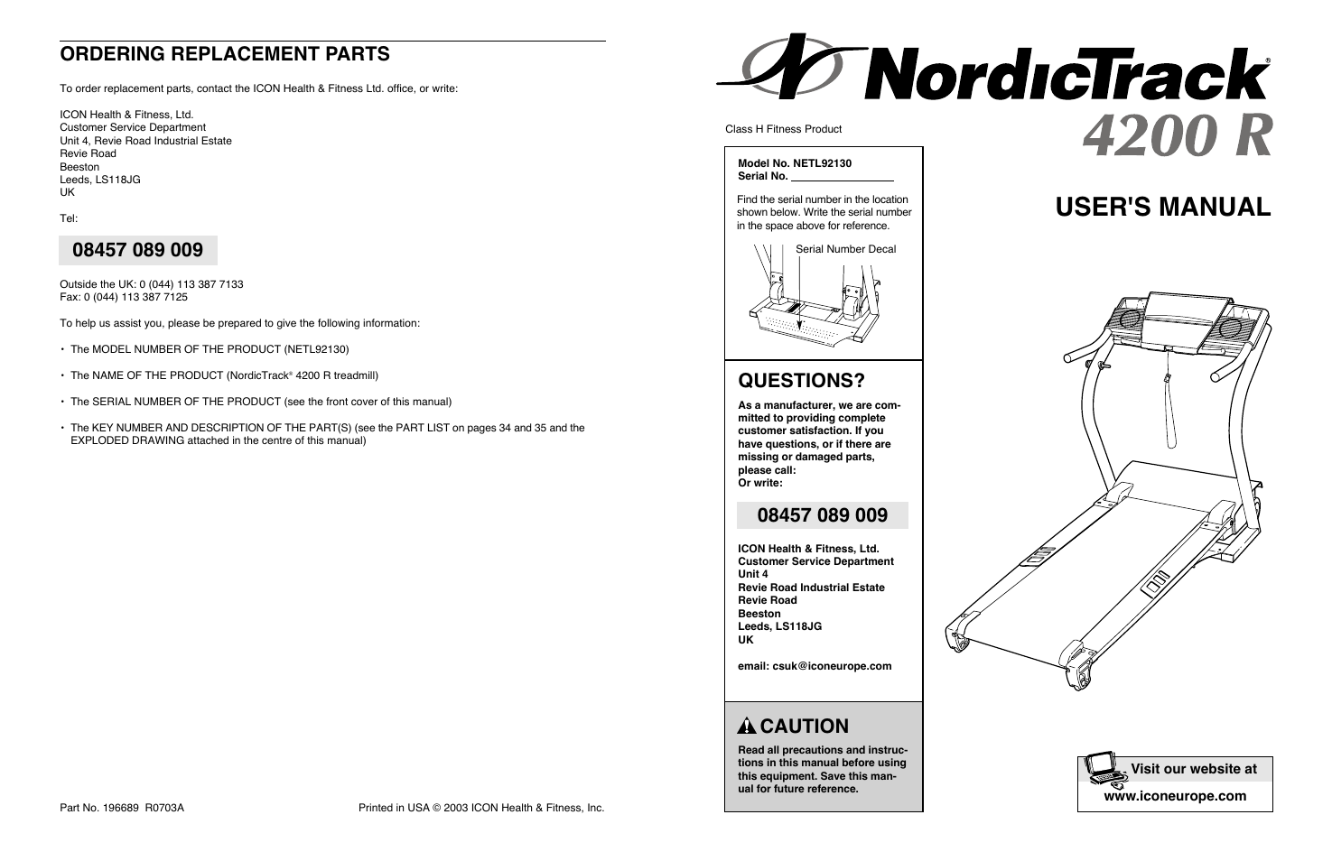 NordicTrack 4200 R User Manual | 20 pages