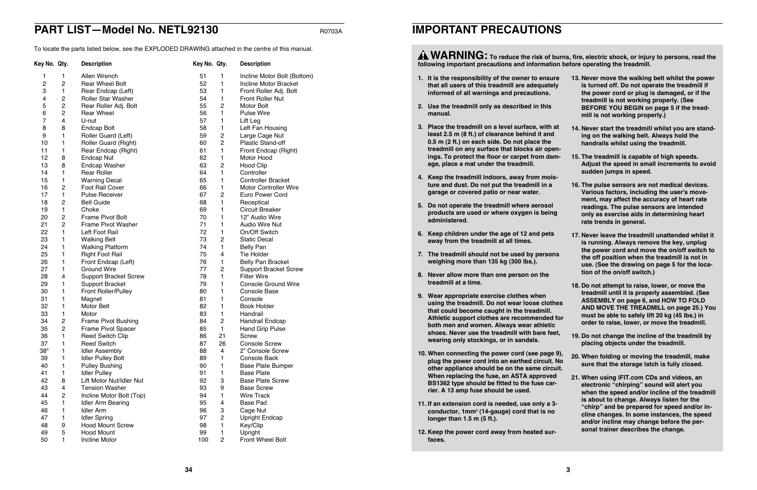 Warning, Important precautions | NordicTrack 4200 R User Manual | Page 3 / 20