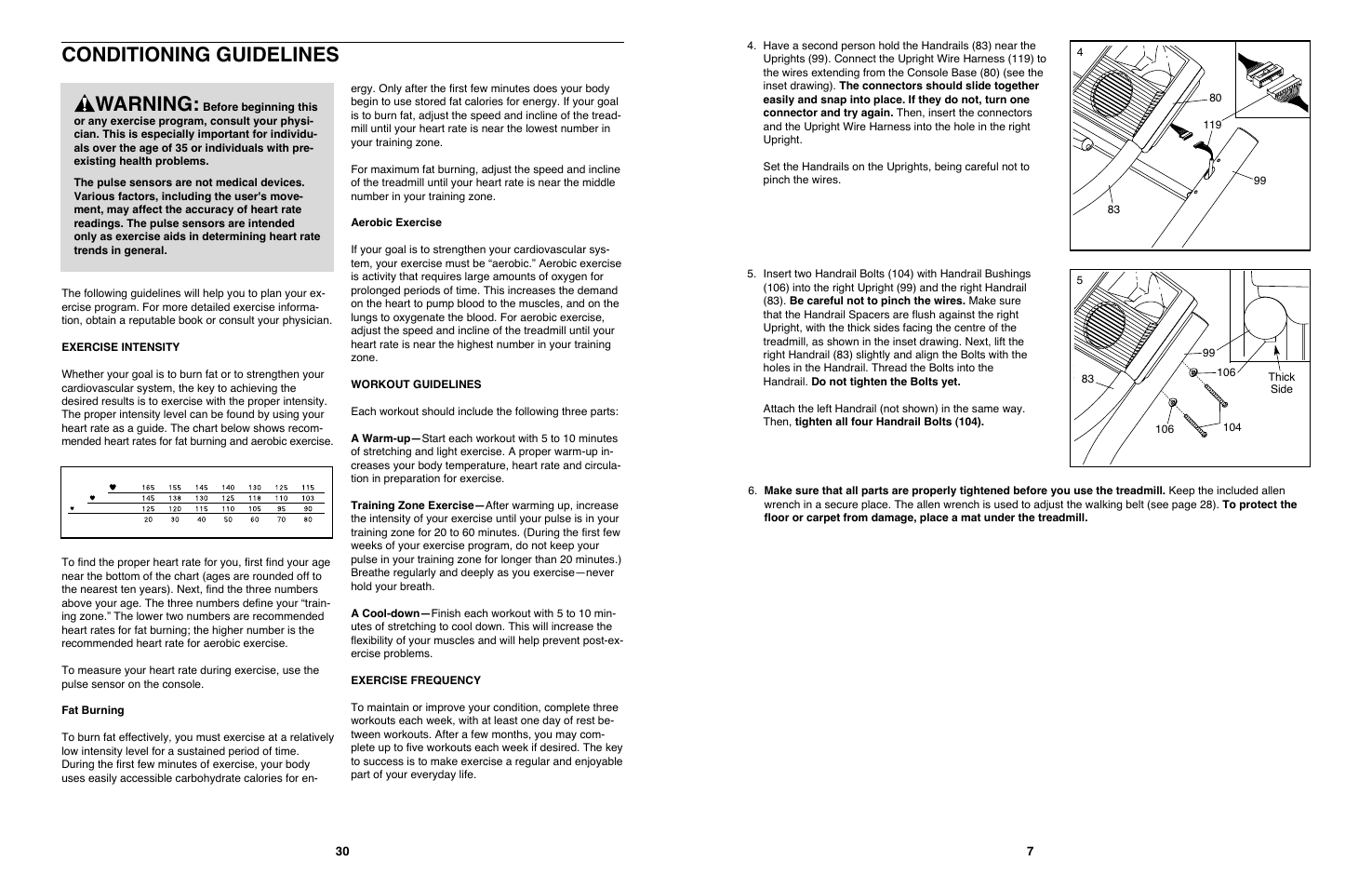 Conditioning guidelines, Warning | NordicTrack 4200 R User Manual | Page 7 / 20