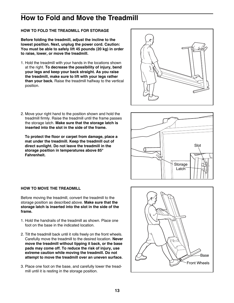 How to fold and move the treadmill | NordicTrack NTTL90081 User Manual | Page 13 / 26
