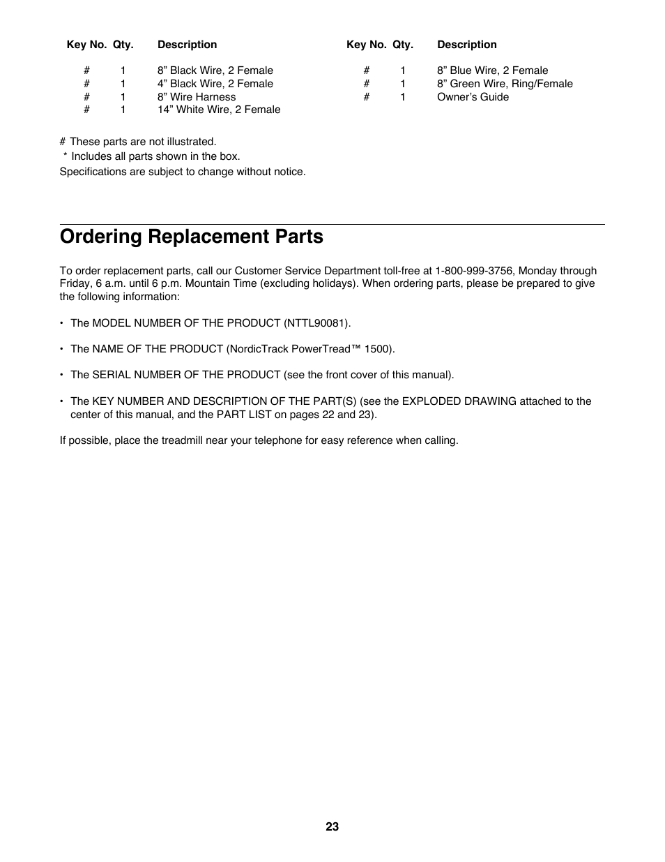 Ordering replacement parts | NordicTrack NTTL90081 User Manual | Page 23 / 26