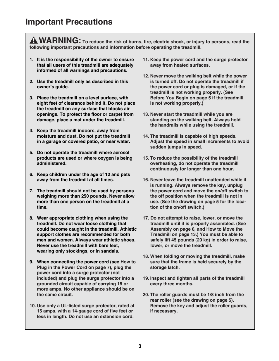 Warning, Important precautions | NordicTrack NTTL90081 User Manual | Page 3 / 26