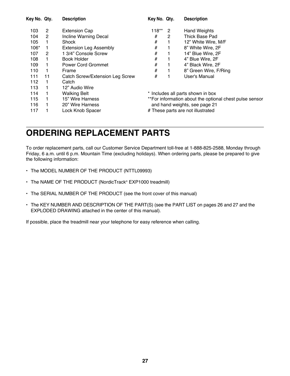 Ordering replacement parts | NordicTrack NTTL09993 User Manual | Page 27 / 30