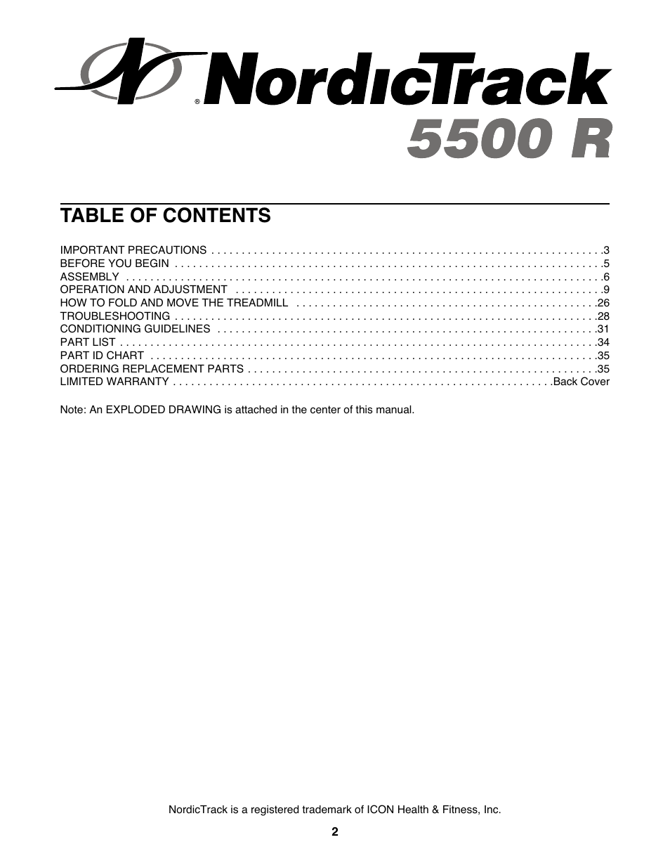 NordicTrack 5500 R NTL19940 User Manual | Page 2 / 38