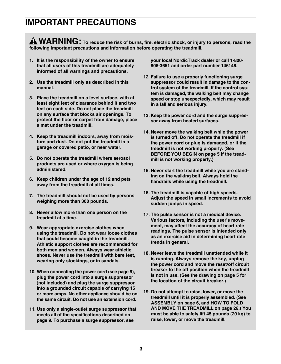 Warning, Important precautions | NordicTrack 5500 R NTL19940 User Manual | Page 3 / 38