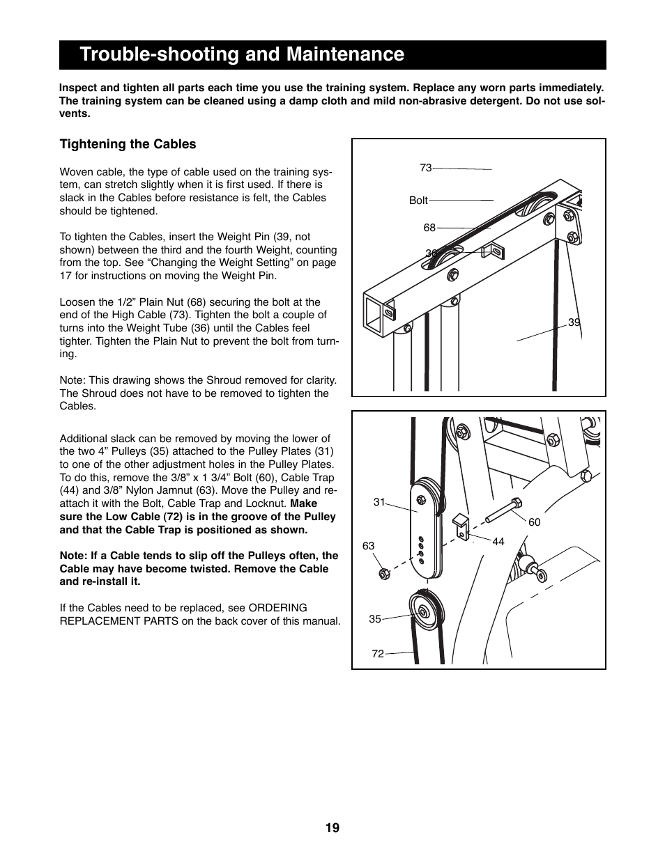 Trouble-shooting and maintenance | NordicTrack NTSY06990 User Manual | Page 19 / 25