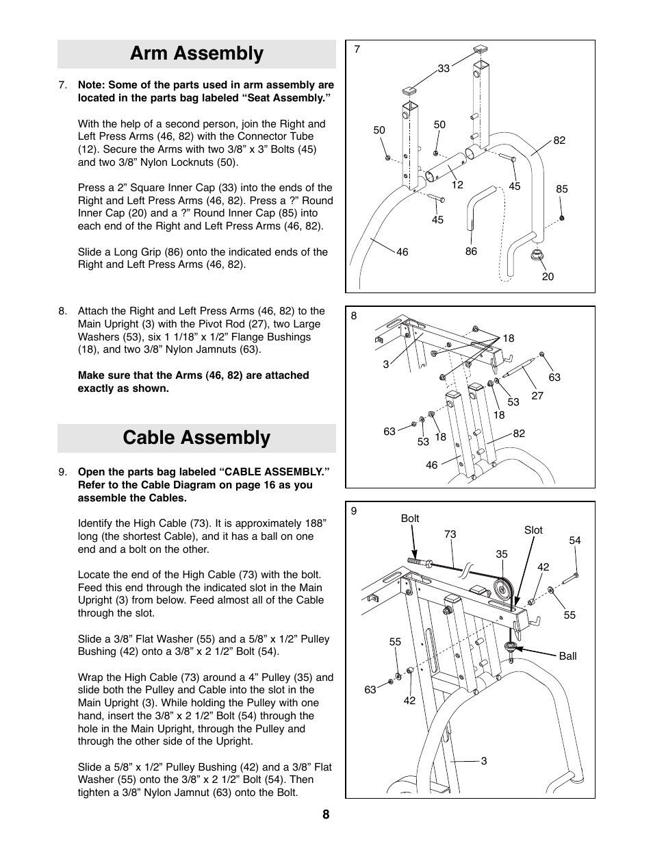 Cable assembly, Arm assembly | NordicTrack NTSY06990 User Manual | Page 8 / 25