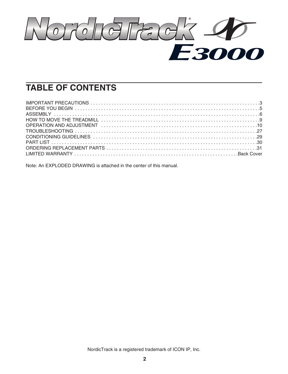NordicTrack E3000 NTL17950 User Manual | Page 2 / 34