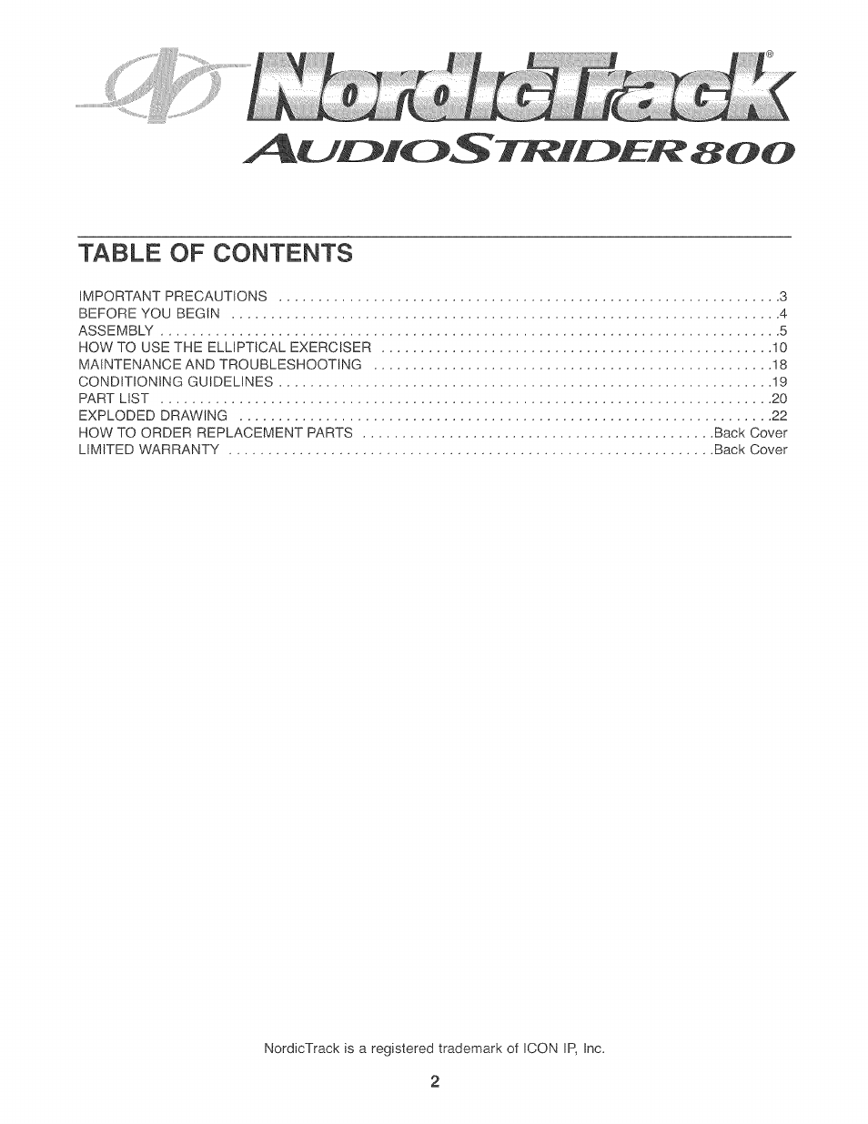 NordicTrack AUDIOSTRIDER 800 NTEL7706.1 User Manual | Page 2 / 24