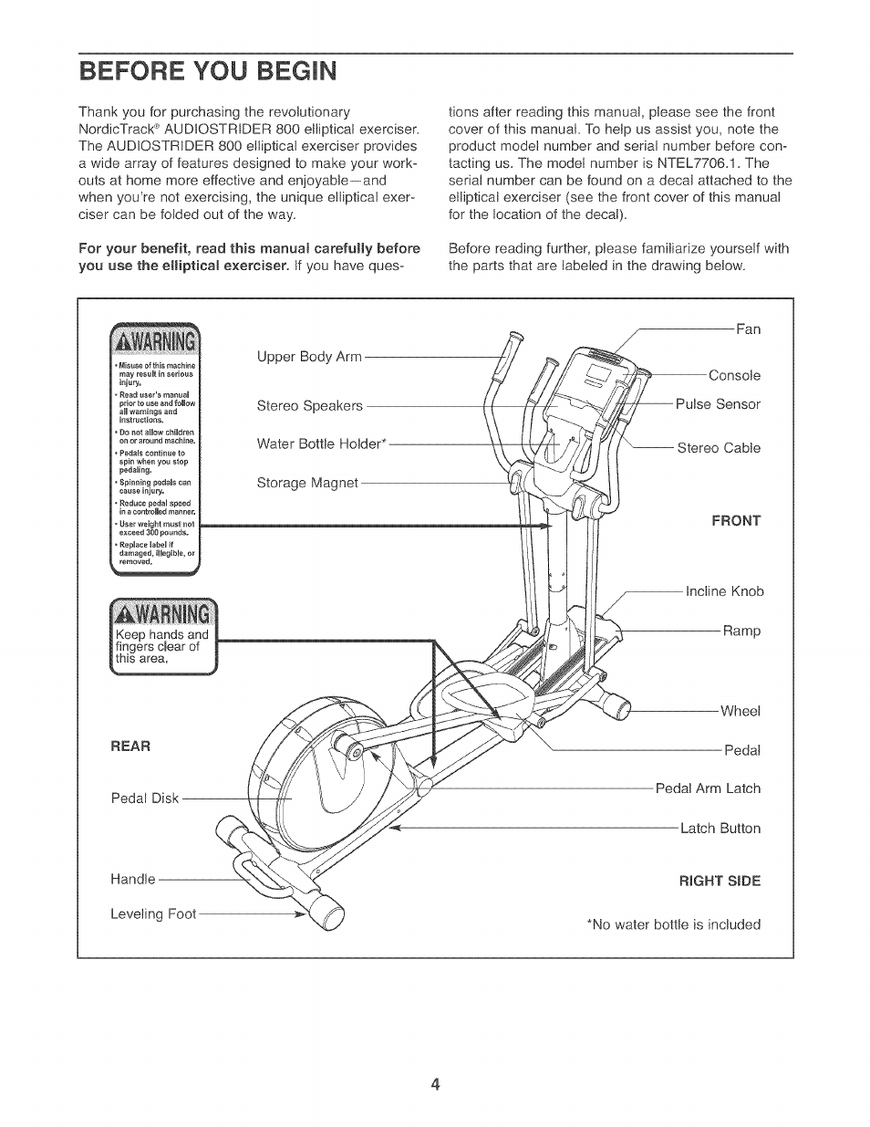 Before you begin | NordicTrack AUDIOSTRIDER 800 NTEL7706.1 User Manual | Page 4 / 24