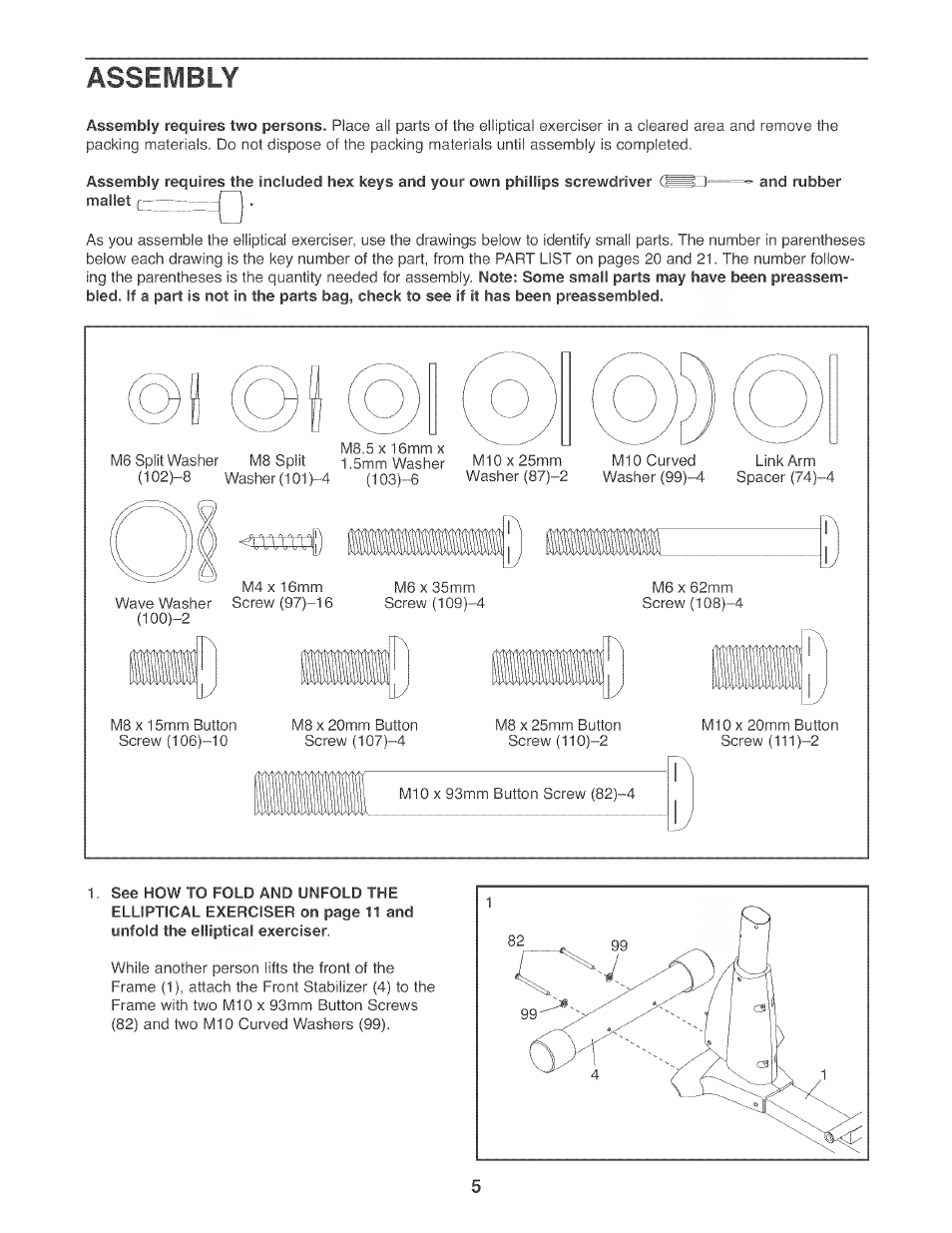 Assembly | NordicTrack AUDIOSTRIDER 800 NTEL7706.1 User Manual | Page 5 / 24