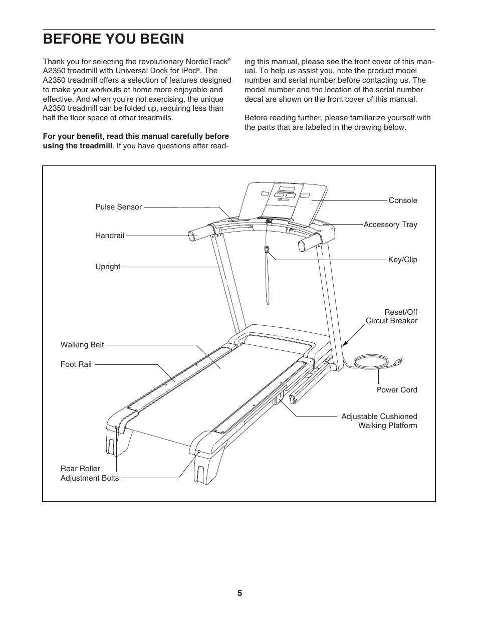 Before you begin | NordicTrack A2350 NTL07007.1 User Manual | Page 5 / 36