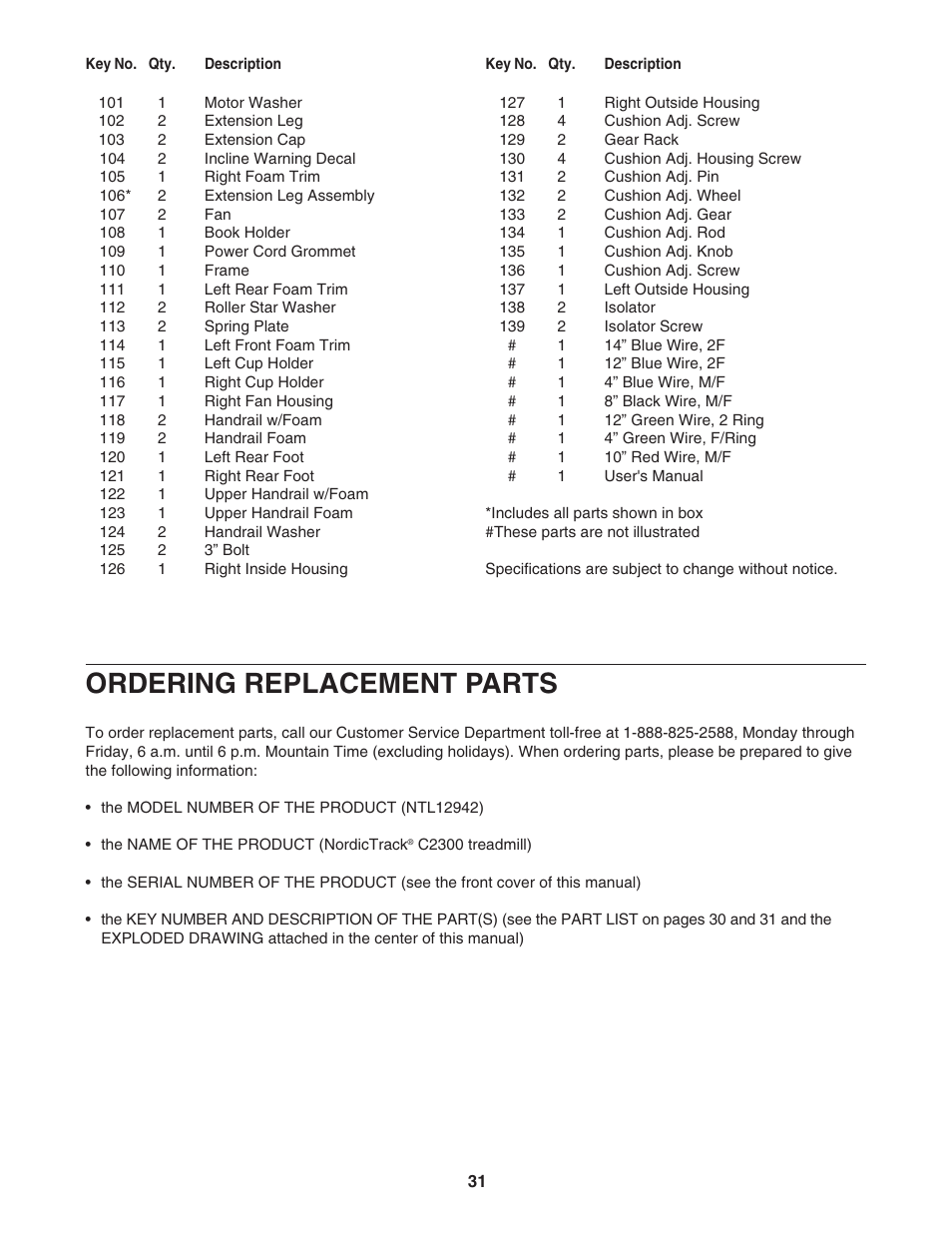 Ordering replacement parts | NordicTrack NTL12942 User Manual | Page 31 / 34