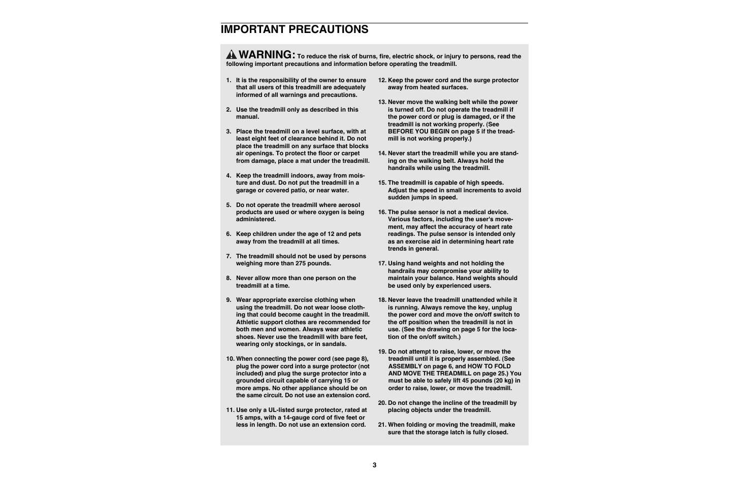 Warning, Important precautions | NordicTrack NTTL11990 User Manual | Page 3 / 34
