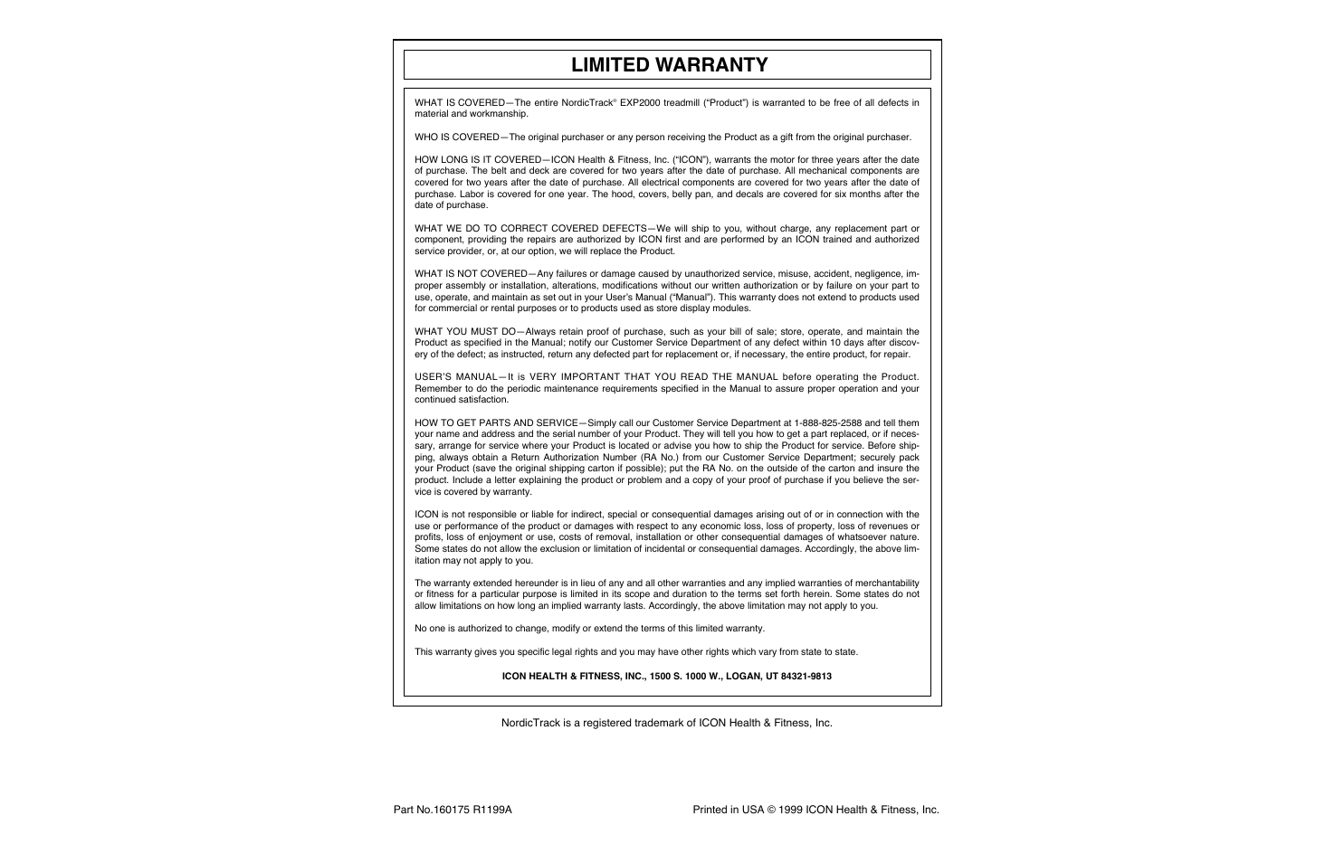 Limited warranty | NordicTrack NTTL11990 User Manual | Page 34 / 34