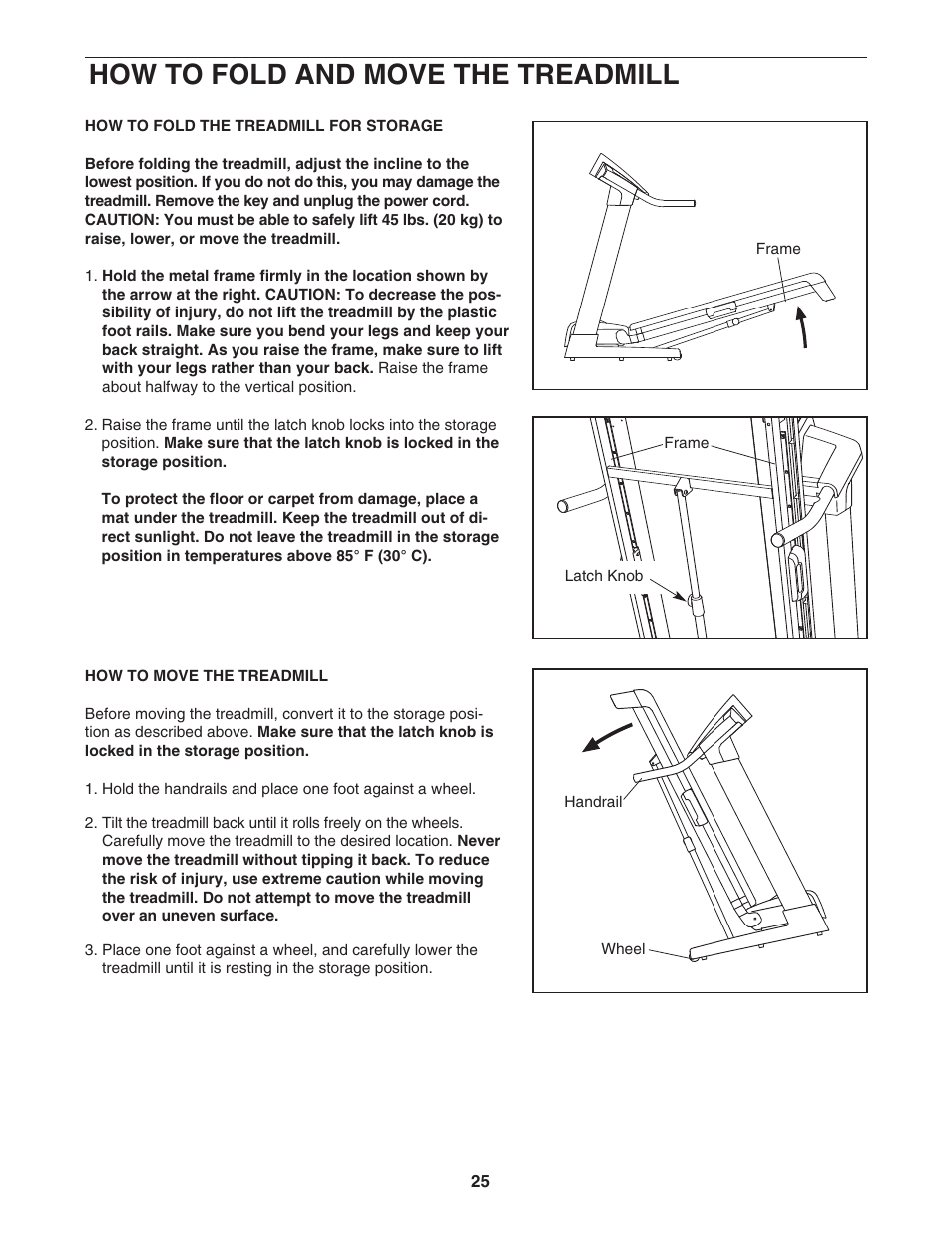 How to fold and move the treadmill | NordicTrack C2400 30703.0 User Manual | Page 25 / 36