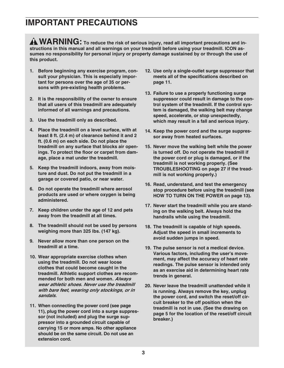 Warning, Important precautions | NordicTrack C2400 30703.0 User Manual | Page 3 / 36