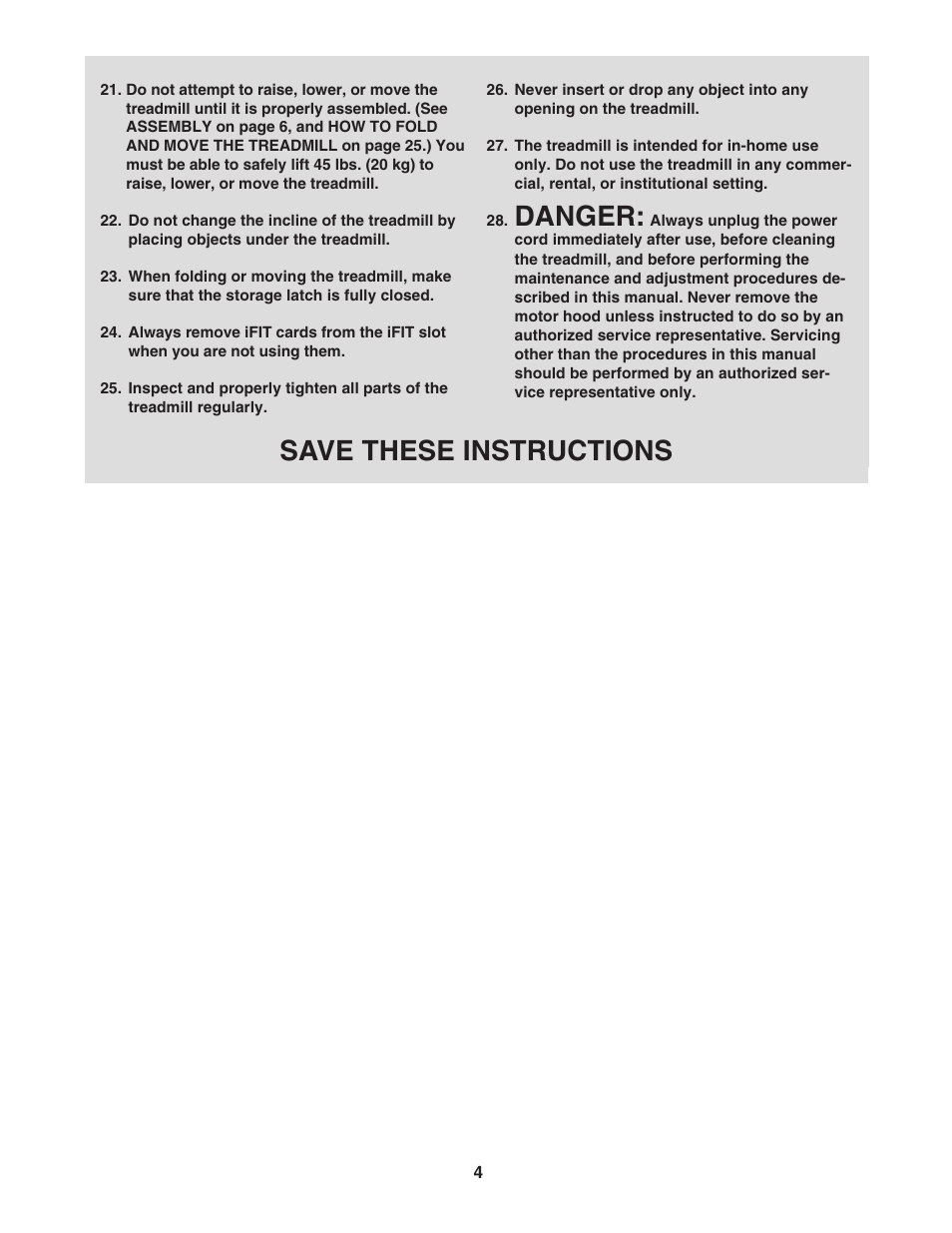 Danger, Save these instructions | NordicTrack C2400 30703.0 User Manual | Page 4 / 36