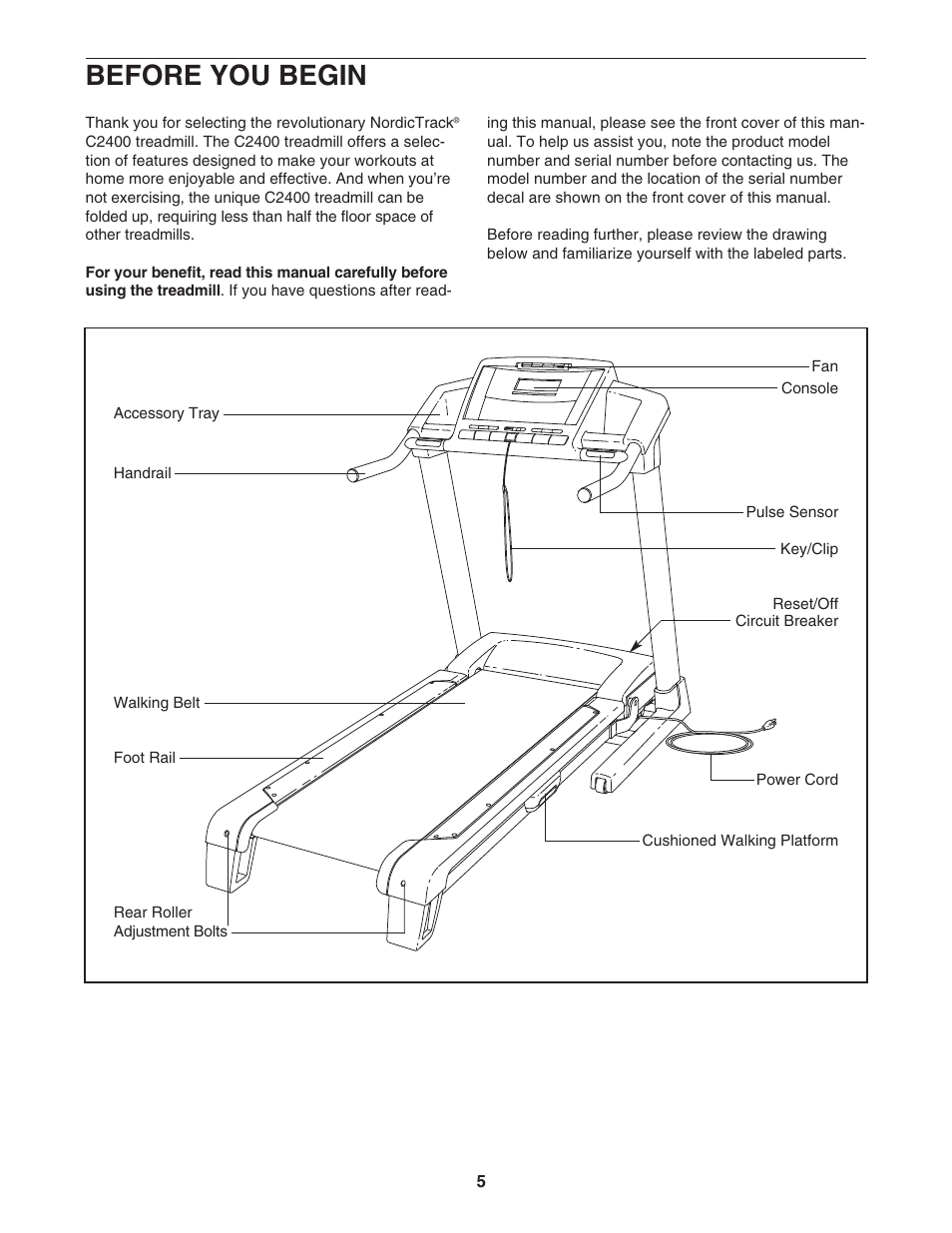 Before you begin | NordicTrack C2400 30703.0 User Manual | Page 5 / 36