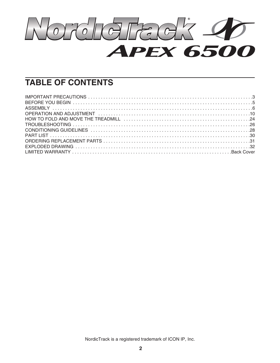 NordicTrack APEX 6500 NTL18907.0 User Manual | Page 2 / 36