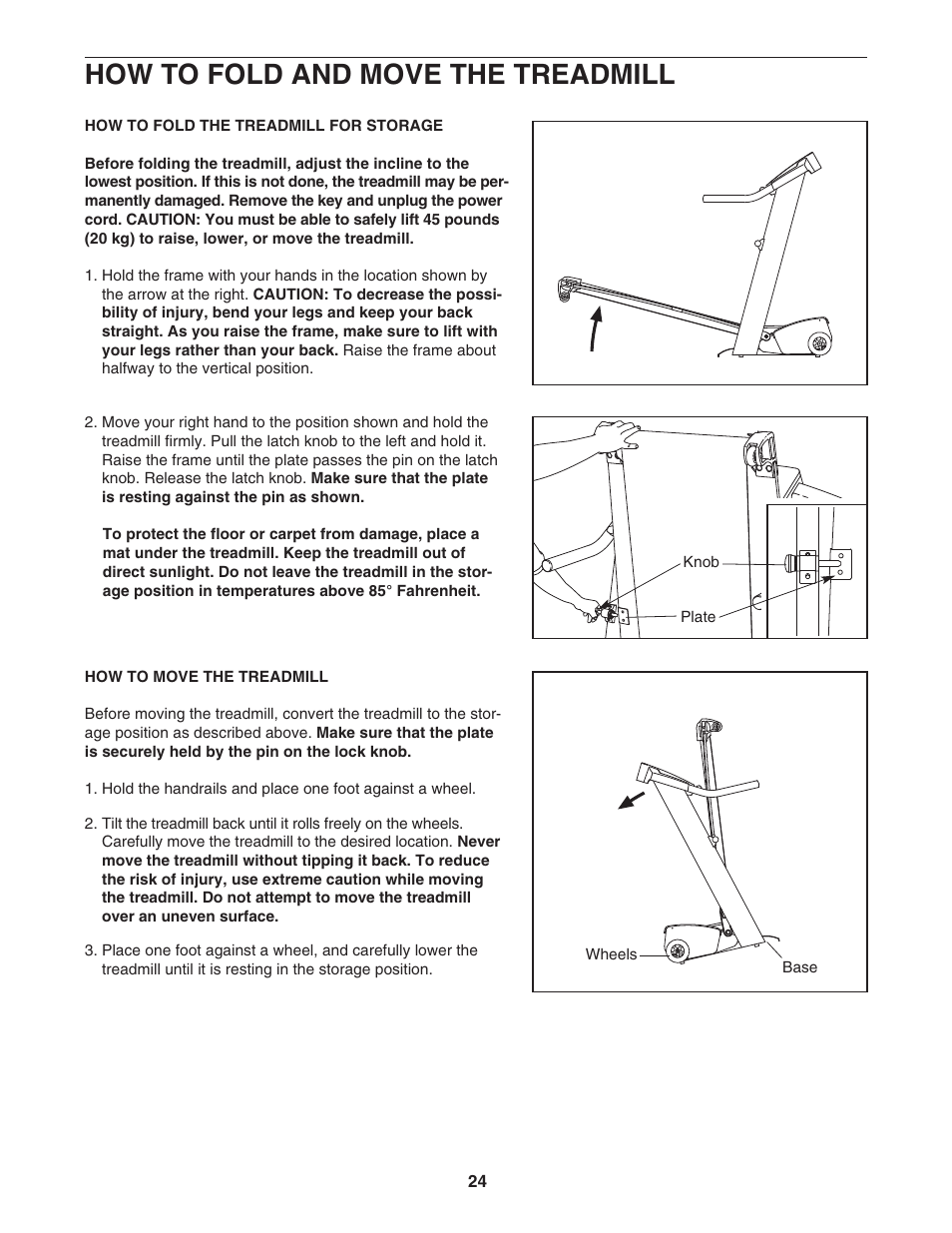 How to fold and move the treadmill | NordicTrack APEX 6500 NTL18907.0 User Manual | Page 24 / 36