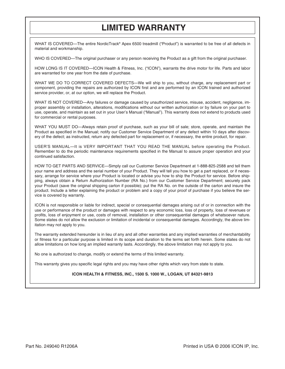 Limited warranty | NordicTrack APEX 6500 NTL18907.0 User Manual | Page 36 / 36