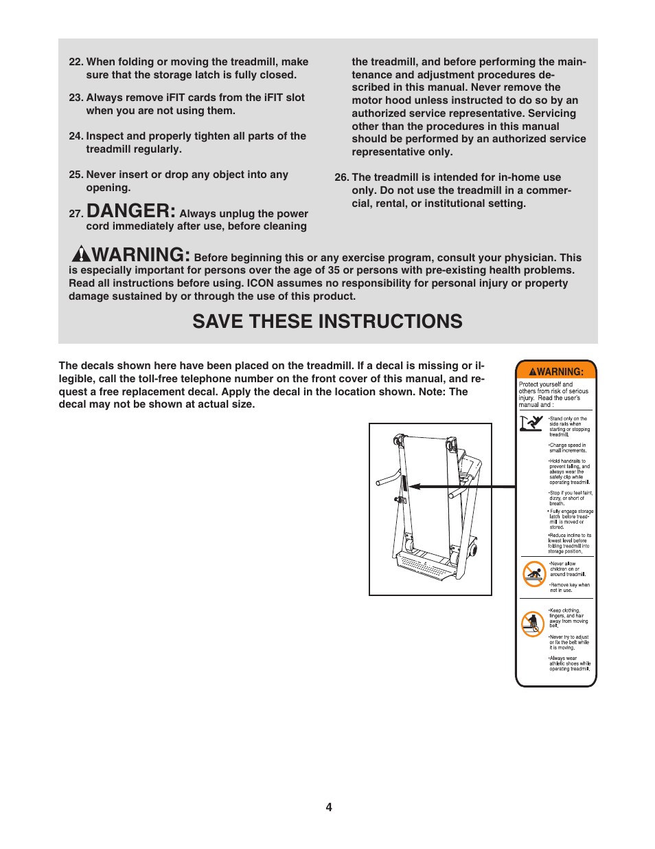 Danger, Warning, Save these instructions | NordicTrack APEX 6500 NTL18907.0 User Manual | Page 4 / 36