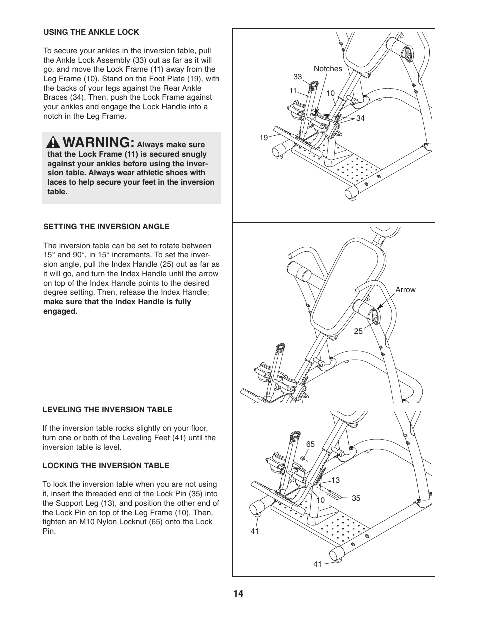Warning | NordicTrack 831.14595.1 User Manual | Page 14 / 20