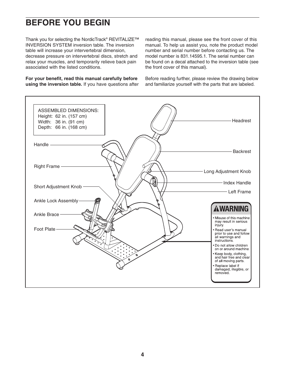 Before you begin | NordicTrack 831.14595.1 User Manual | Page 4 / 20