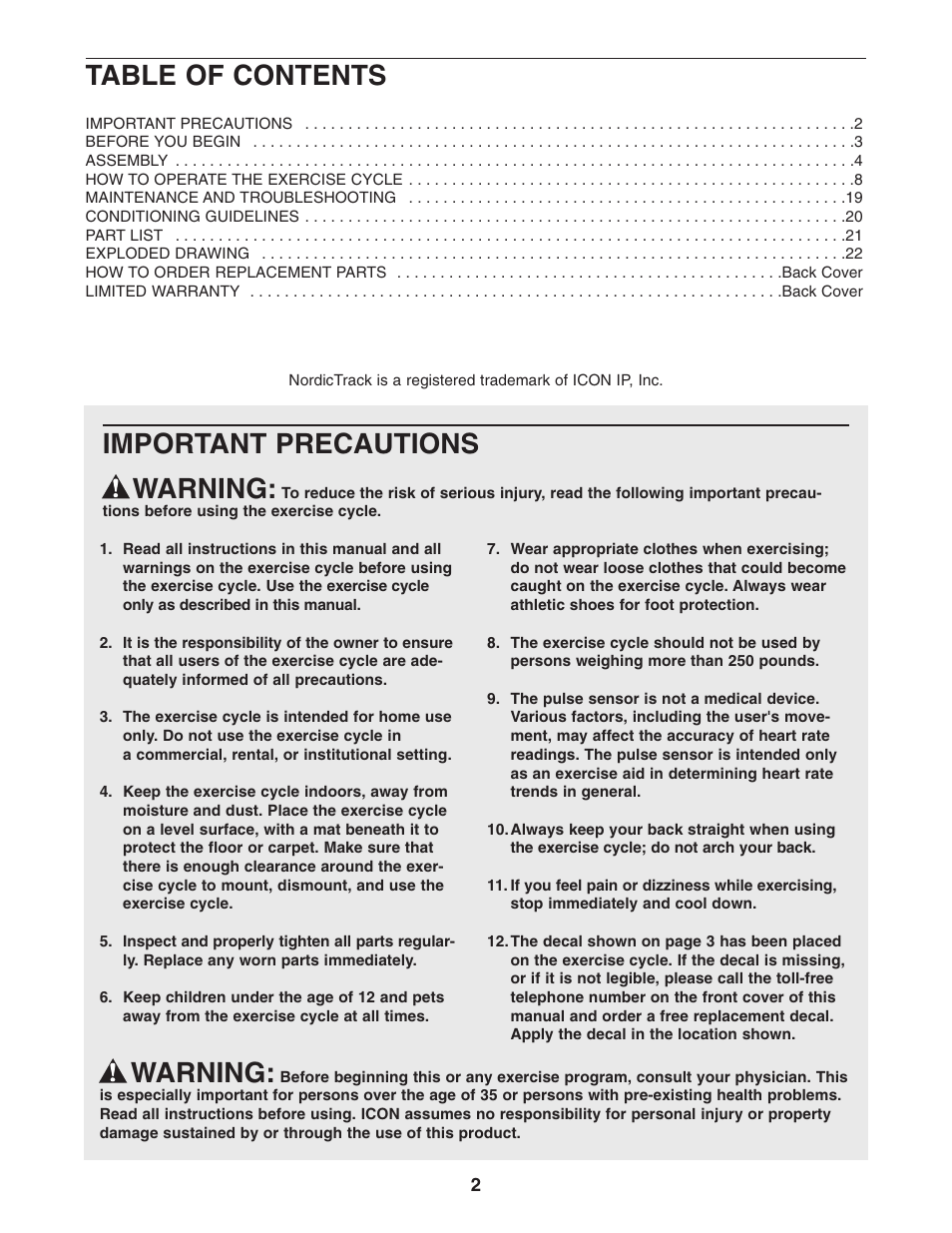 NordicTrack NTC4015.0 User Manual | Page 2 / 24