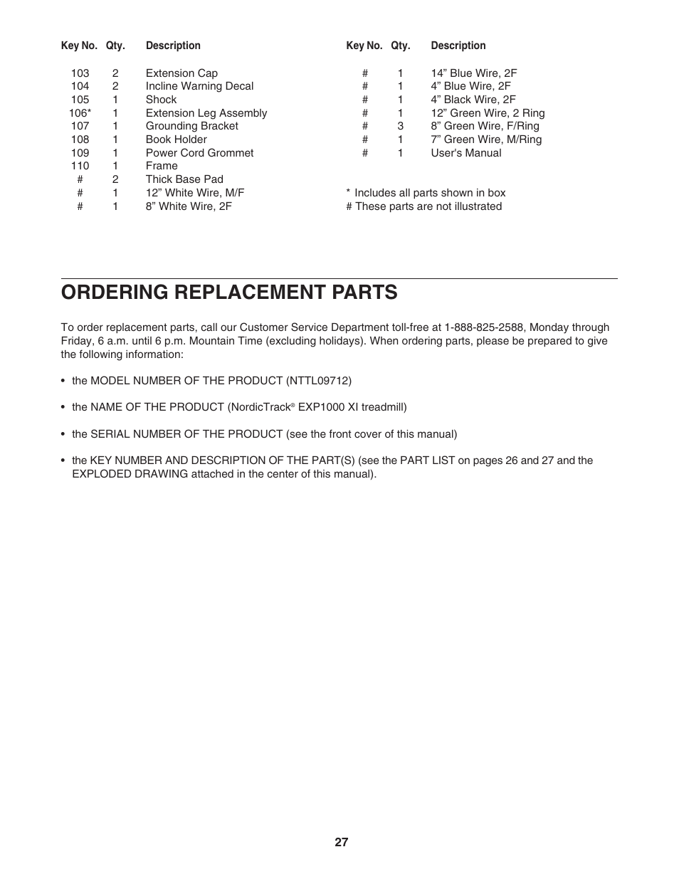 Ordering replacement parts | NordicTrack NTTL09712 User Manual | Page 27 / 30