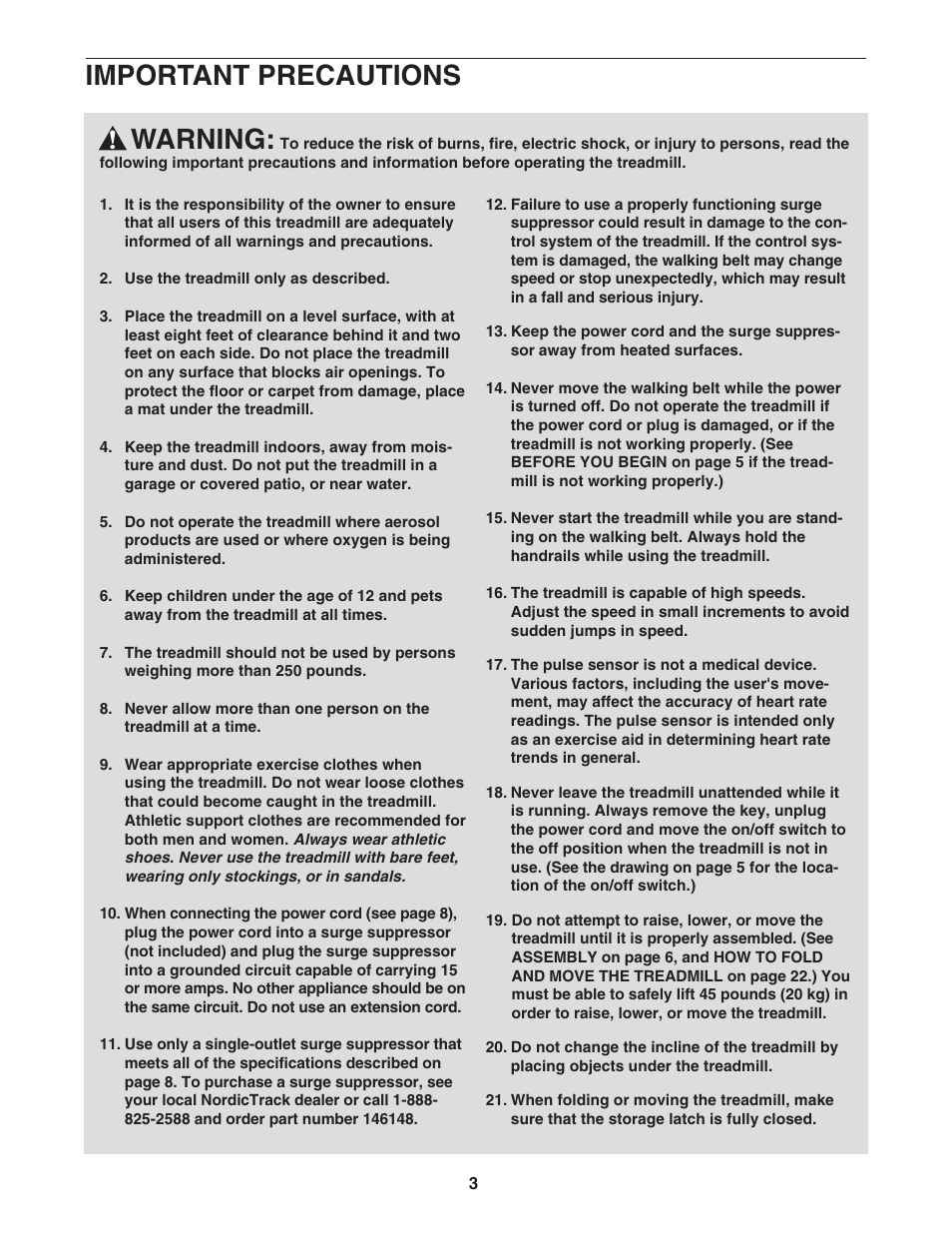 Warning, Important precautions | NordicTrack NTTL09712 User Manual | Page 3 / 30