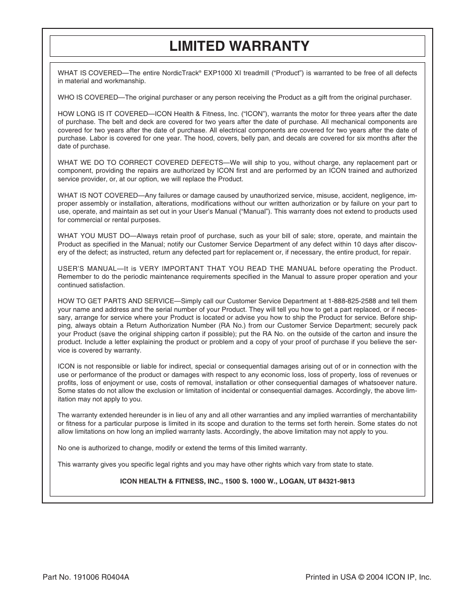 Limited warranty | NordicTrack NTTL09712 User Manual | Page 30 / 30