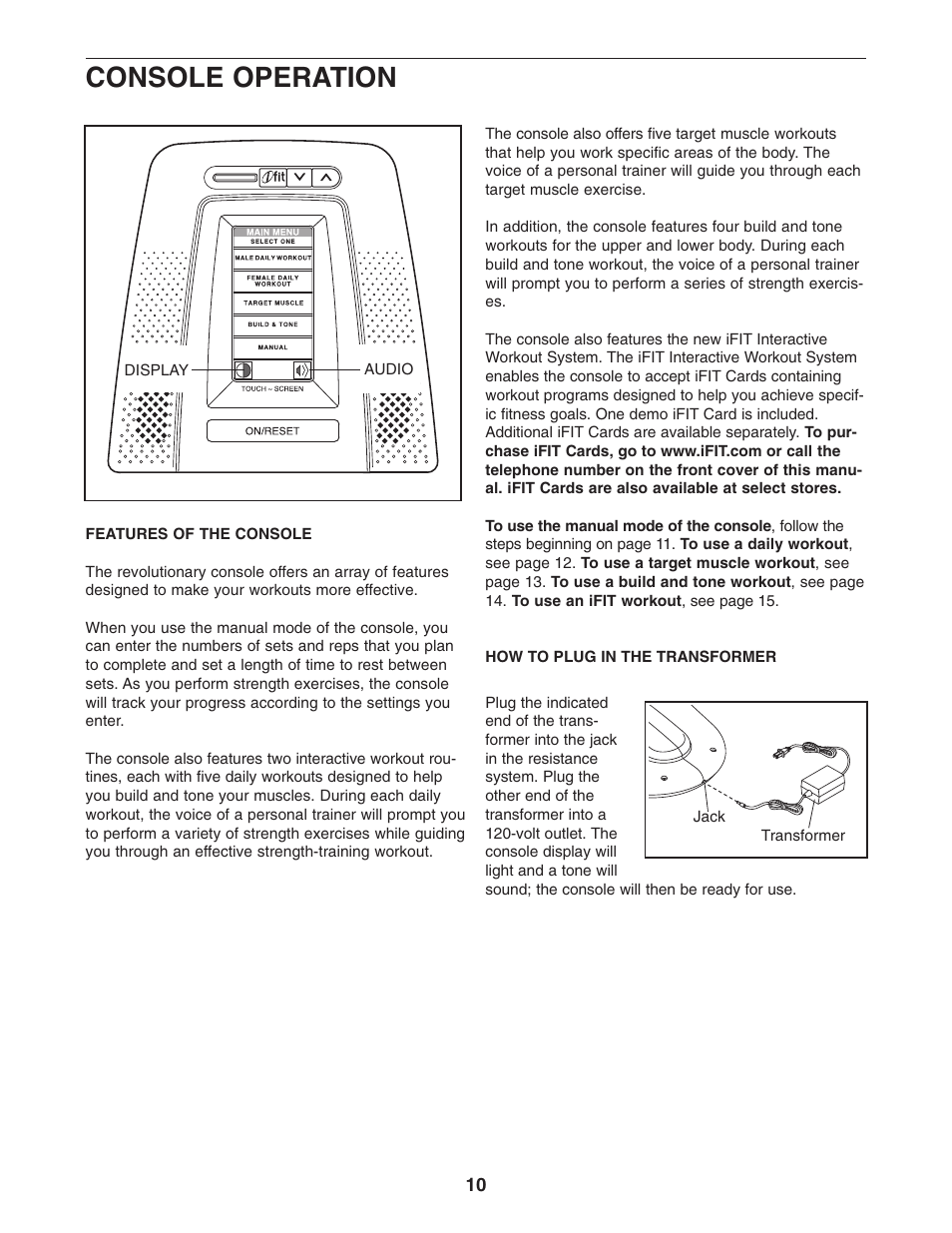 Console operation | NordicTrack NTSY9897.0 User Manual | Page 10 / 20