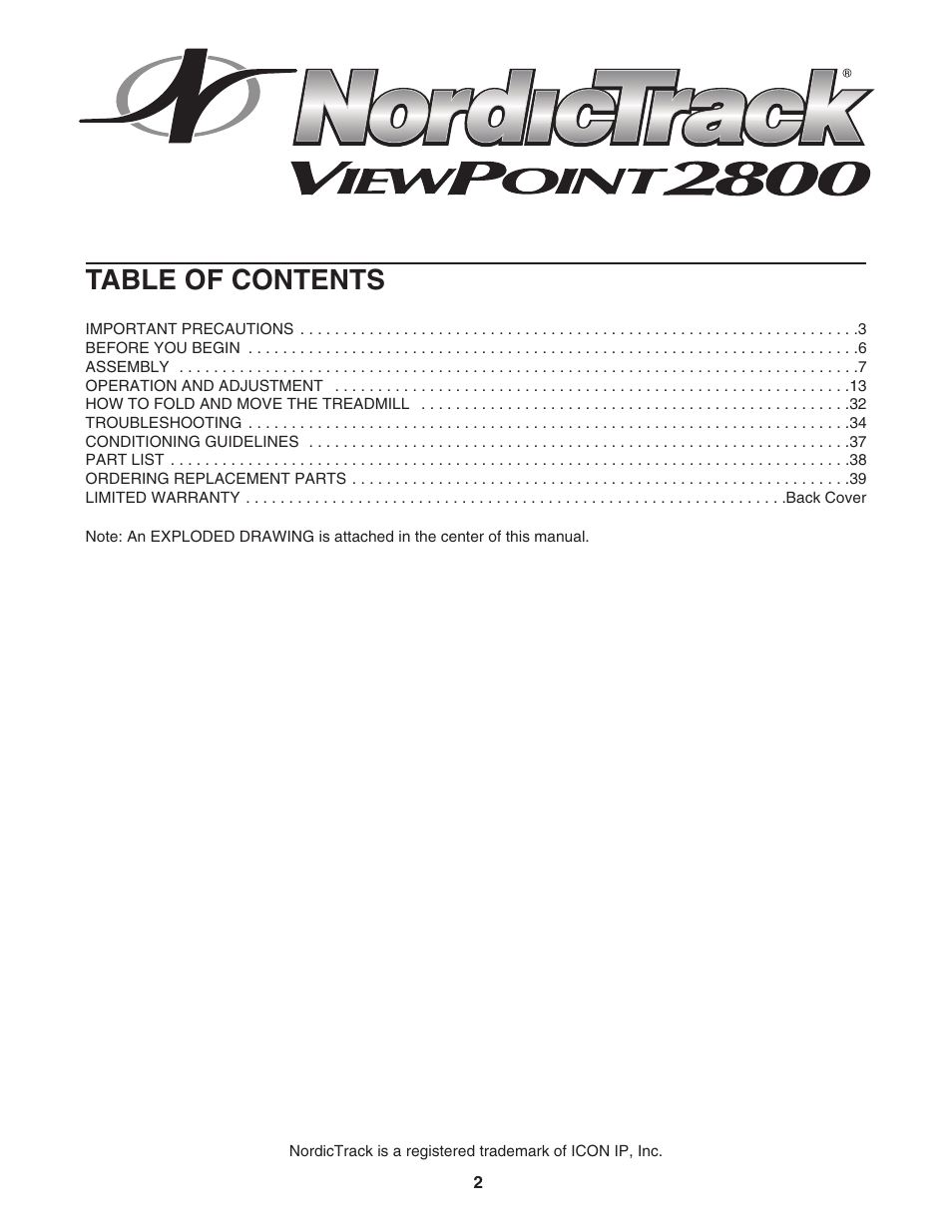 NordicTrack TREADMILL NTL14905.3 User Manual | Page 2 / 42