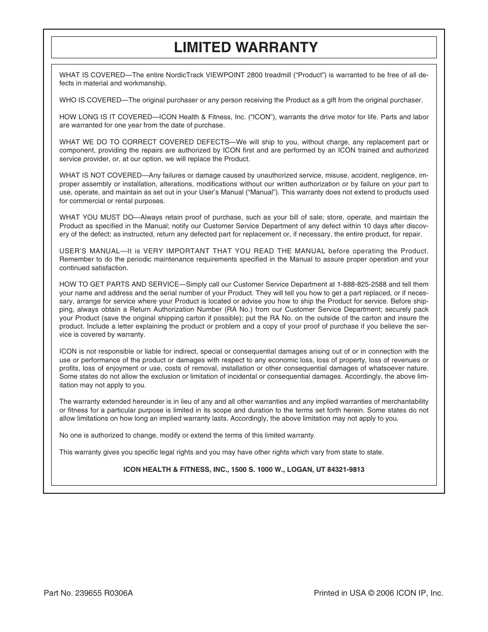 Limited warranty | NordicTrack TREADMILL NTL14905.3 User Manual | Page 42 / 42