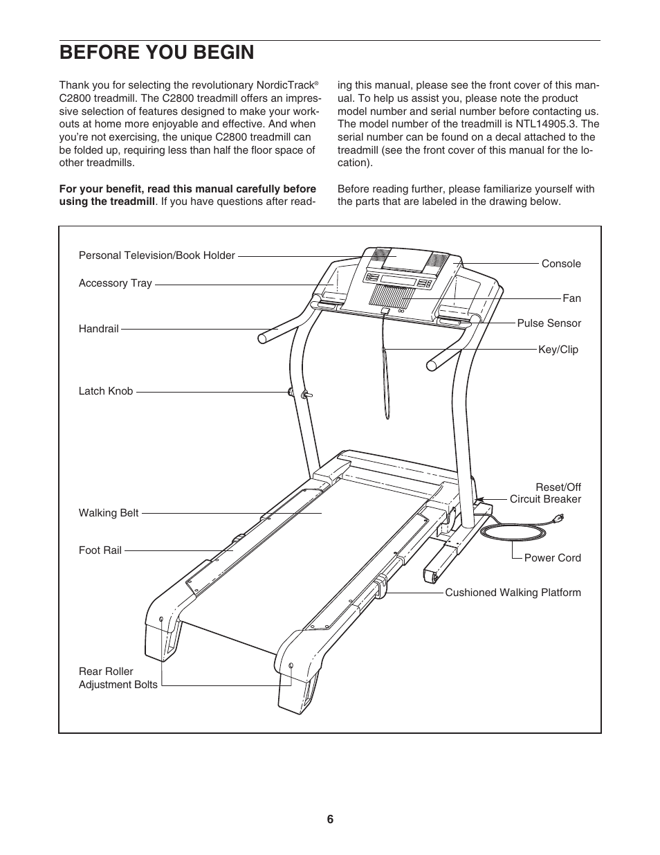 Before you begin | NordicTrack TREADMILL NTL14905.3 User Manual | Page 6 / 42