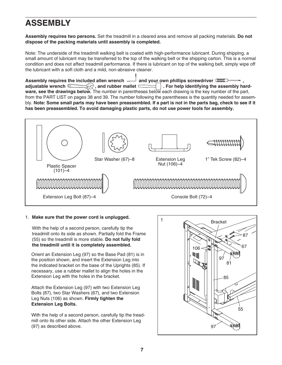 Assembly | NordicTrack TREADMILL NTL14905.3 User Manual | Page 7 / 42