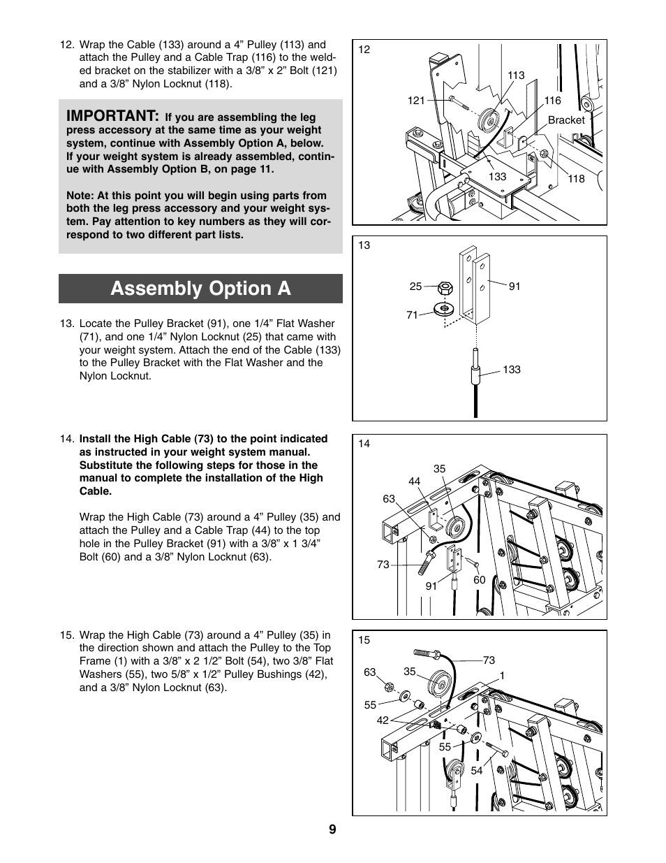 Assembly option a, Important | NordicTrack NTSA03990 User Manual | Page 9 / 16