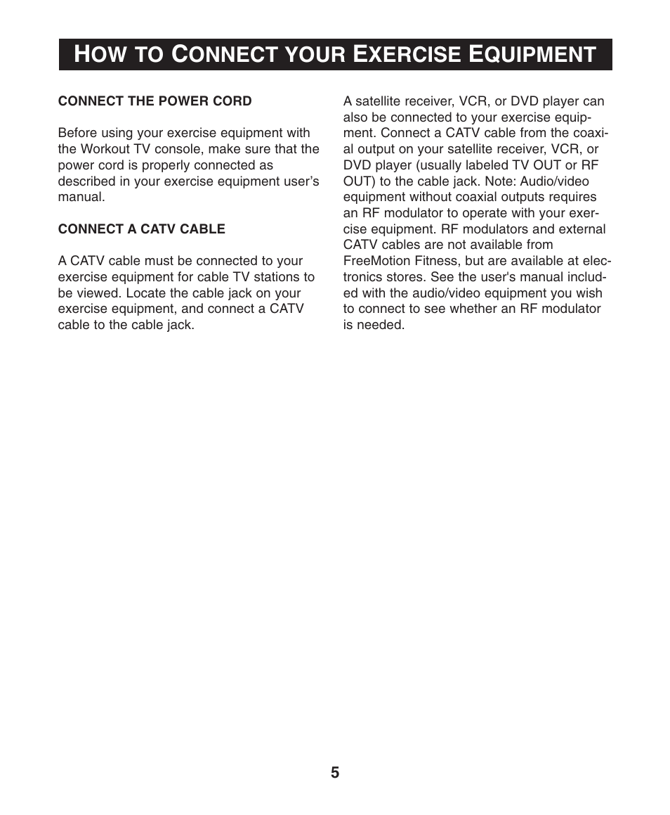 Ow to, Onnect your, Xercise | Quipment | NordicTrack Workout TV Console User Manual | Page 5 / 12